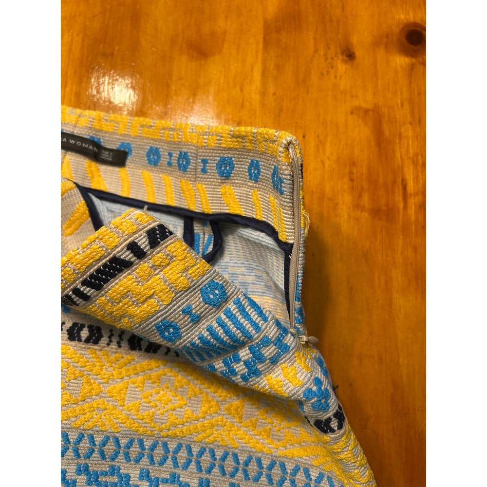 Zara Woman Yellow Blue Geometric Jacquard Mini Skirt Size S Tapestry A-Line - Picture 11 of 12